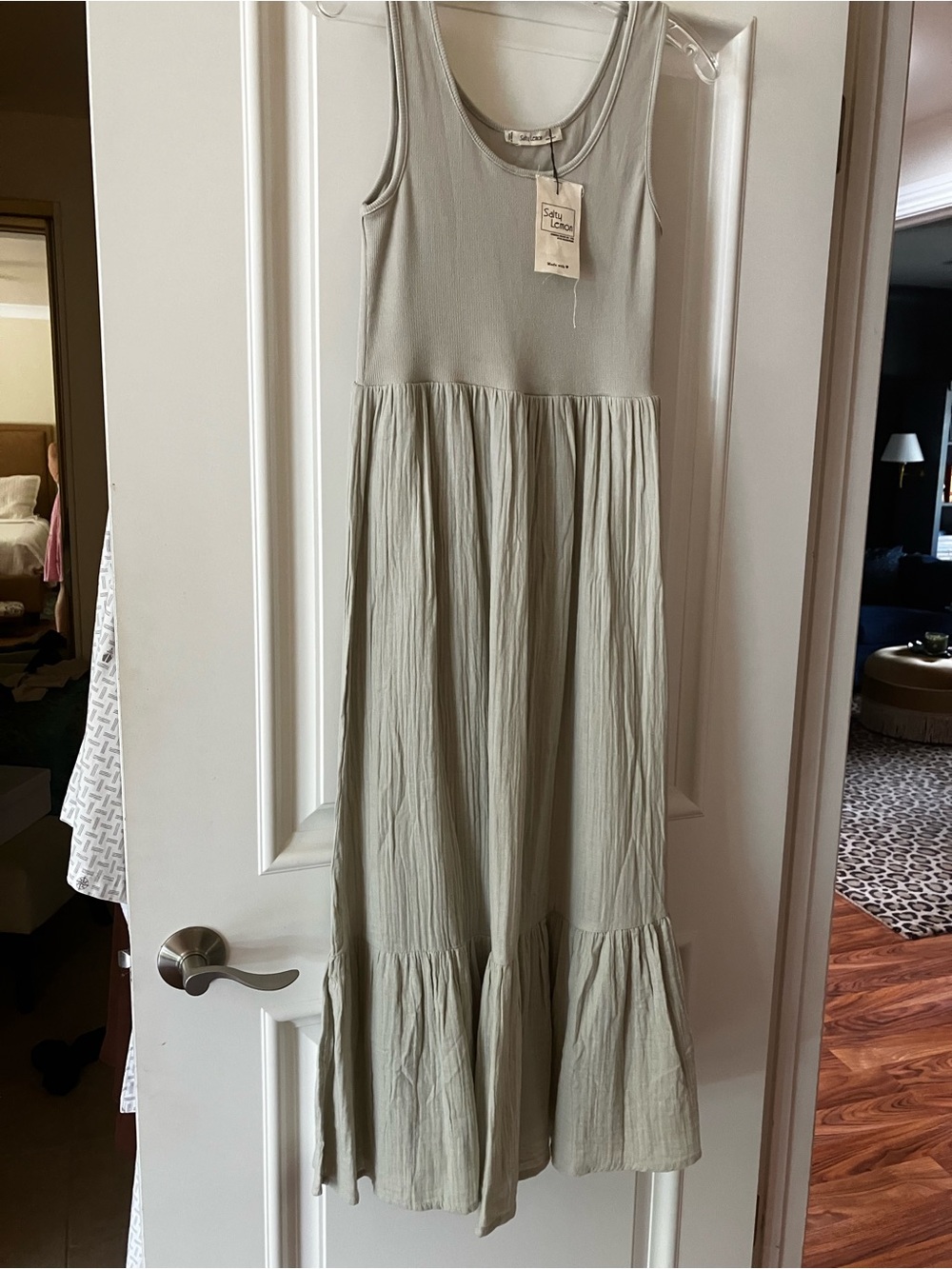 Salty Lemon Ribbed Maxi Dress in Pale Sage